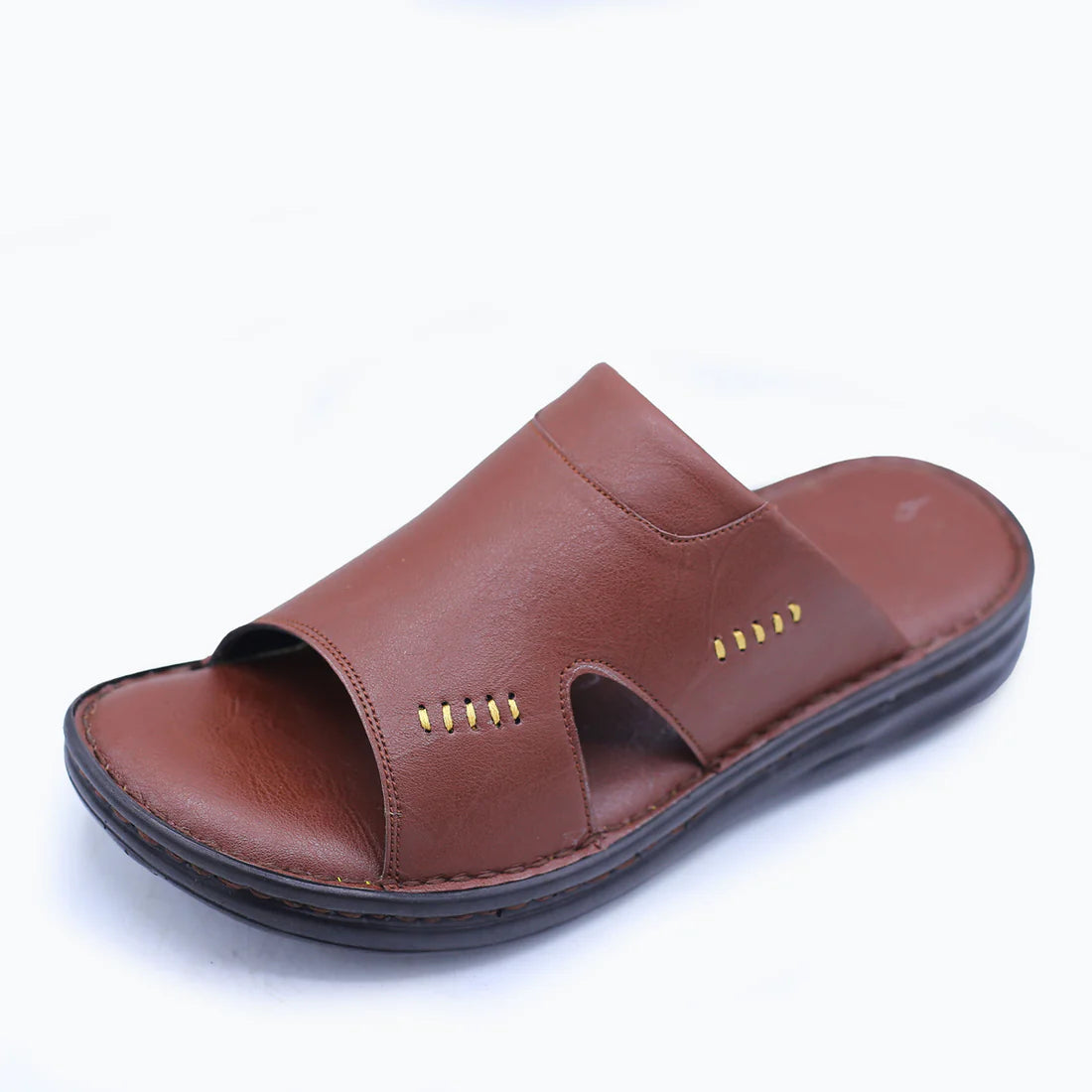 Men's Leather Slippers in Warm Chestnut Brown