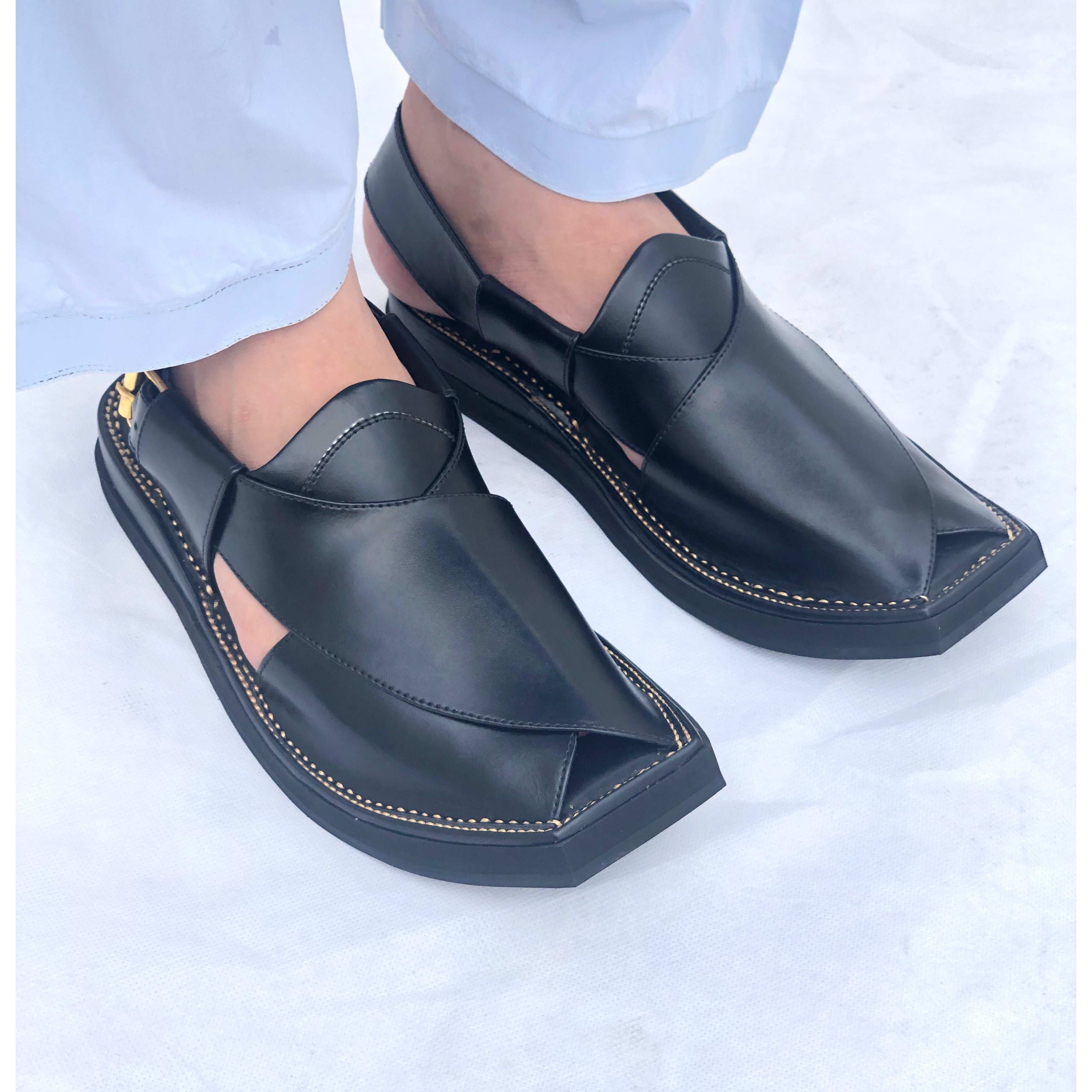 Black Kaptaan Chappal – Handmade Pure Leather