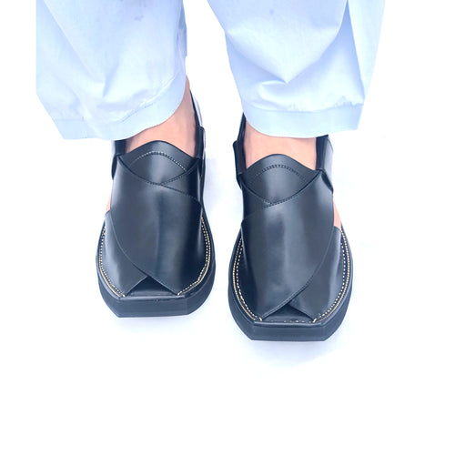Black Kaptaan Chappal – Handmade Pure Leather