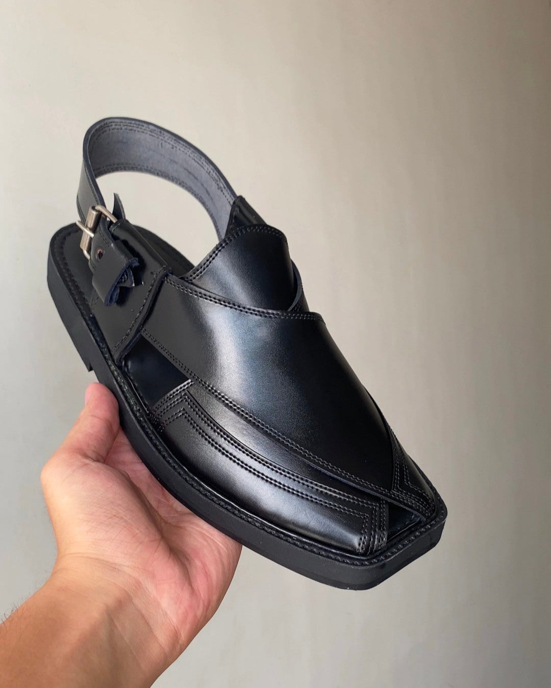 Premium Leather Charsadda Chappal | Black & Mustard Brown