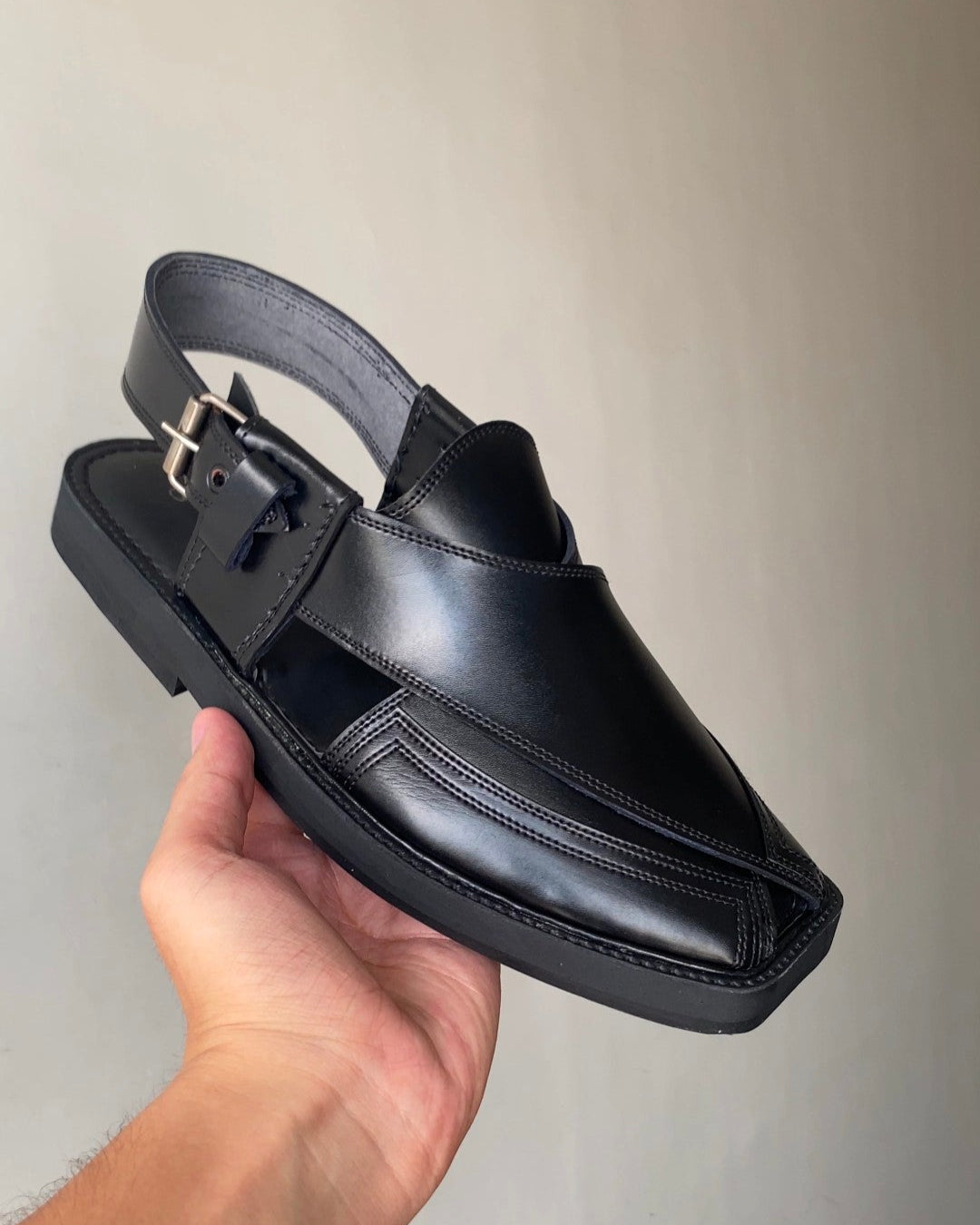 Premium Leather Charsadda Chappal | Black & Mustard Brown