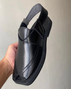 Premium Leather Charsadda Chappal | Black & Mustard Brown